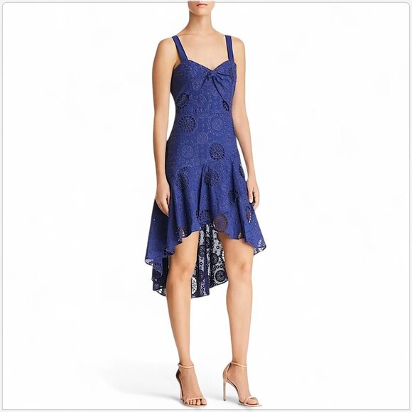 Parker Donna Eyelet Lace Embroidered High Low Combo Dress Eclipse Blue New NWT 8 - Picture 1 of 8